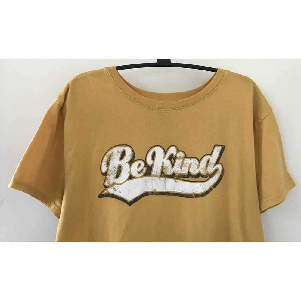 Modern Lux Be Kind Retro Mustard Yellow Cotton Blend Graphic T Shirt Large 42"